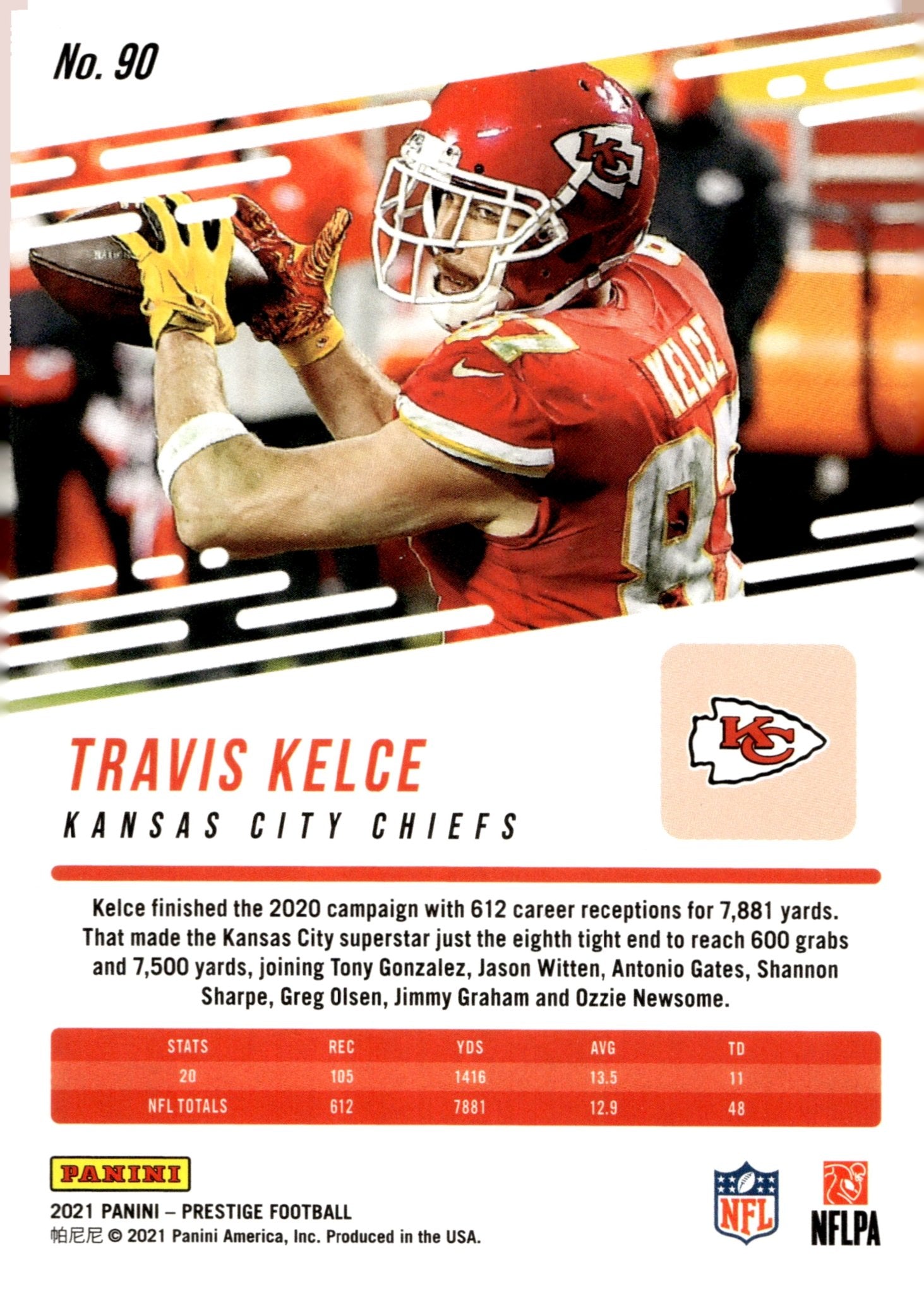 Travis Kelce 2021 Panini Prestige Xtra Points Laser Holo #90 - Collector Store LLC