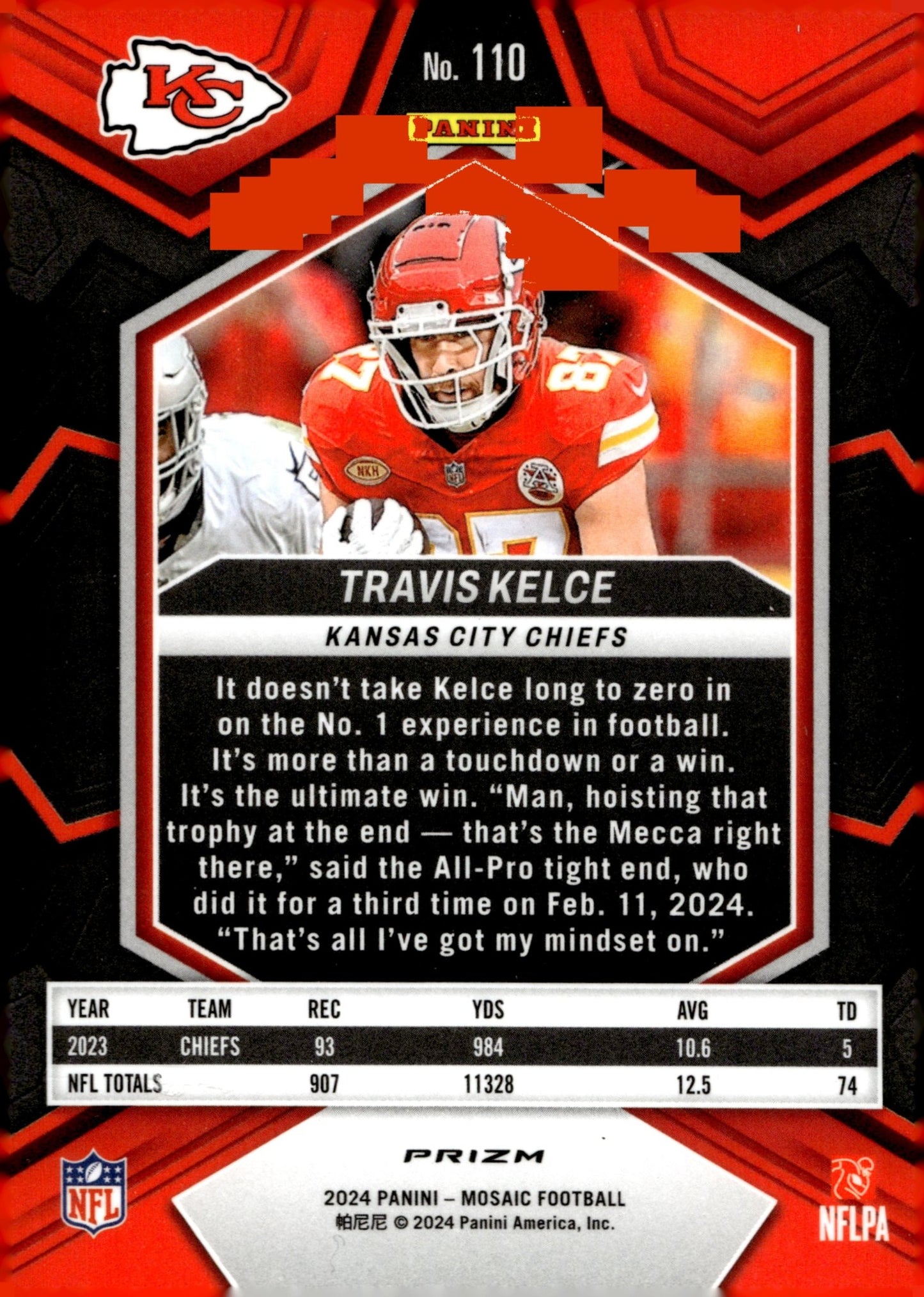 Travis Kelce 2024 Panini Mosaic Prizm #110 - Collector Store LLC