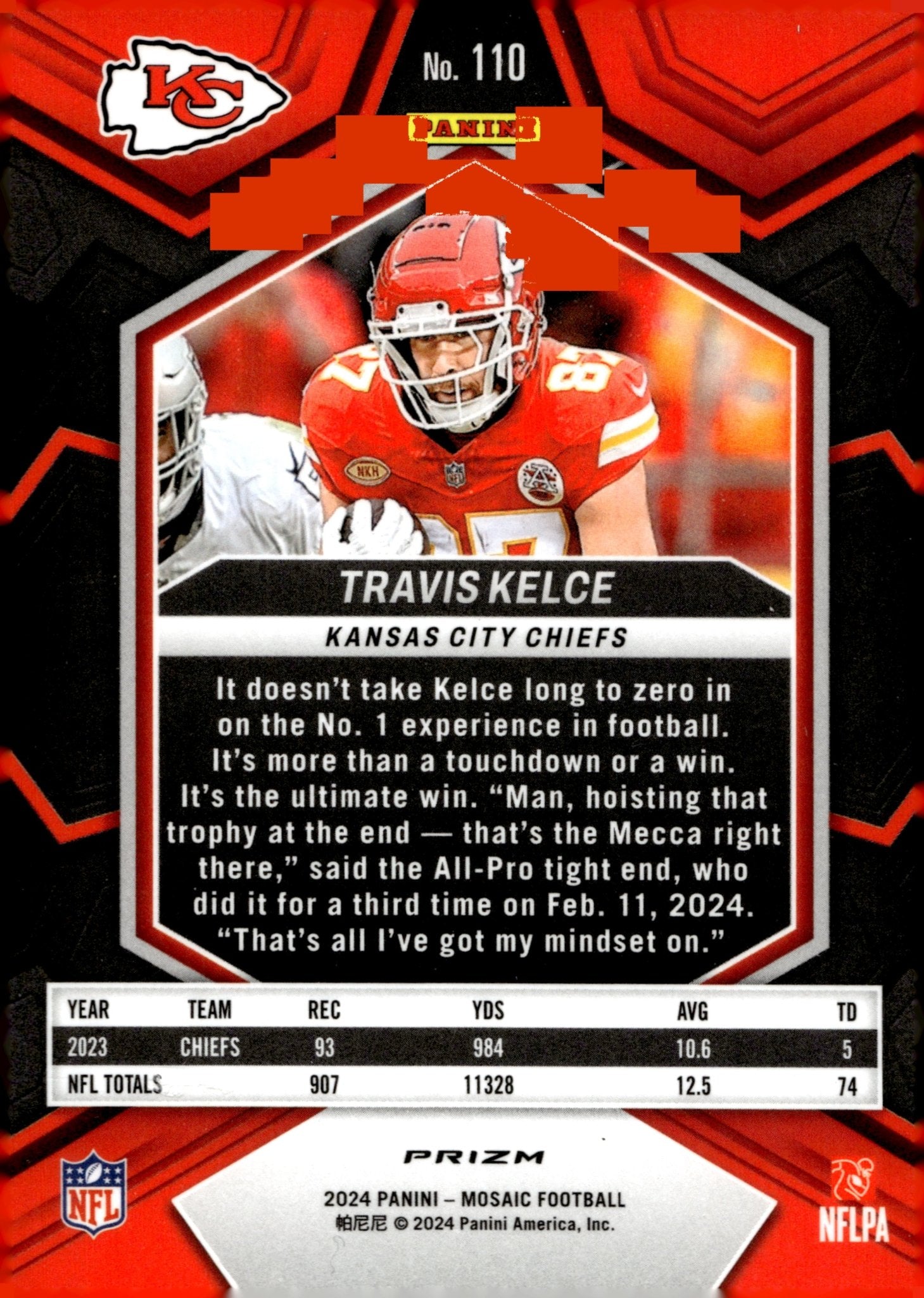 Travis Kelce 2024 Panini Mosaic Prizm #110 - Collector Store LLC