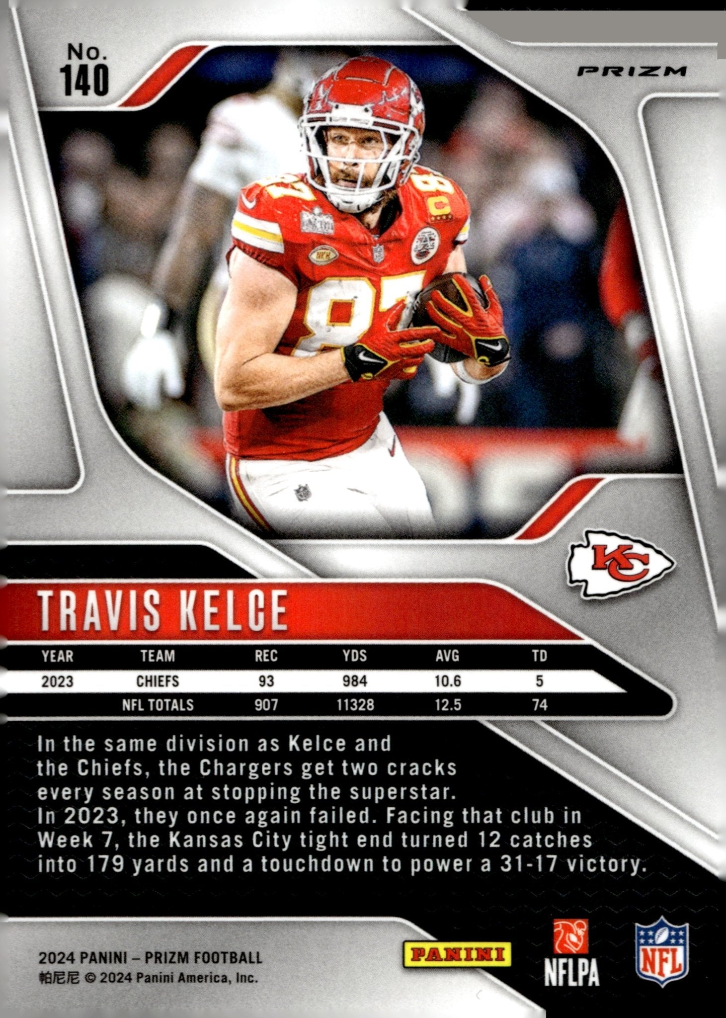 Travis Kelce 2024 Panini Prizm Red White & Blue Prizm #140 #2 - Collector Store LLC