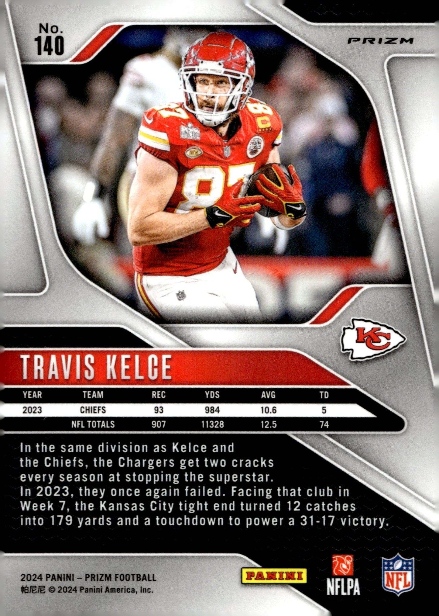 Travis Kelce 2024 Panini Prizm Red White & Blue Prizm #140 - Collector Store LLC