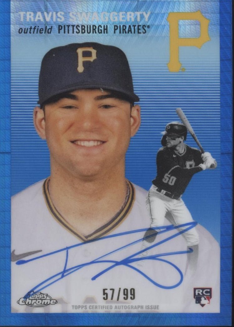 Travis Swaggerty 2023 Topps Chrome Platinum Blue Hyper Refractor RC Auto 57/99 - Collector Store LLC