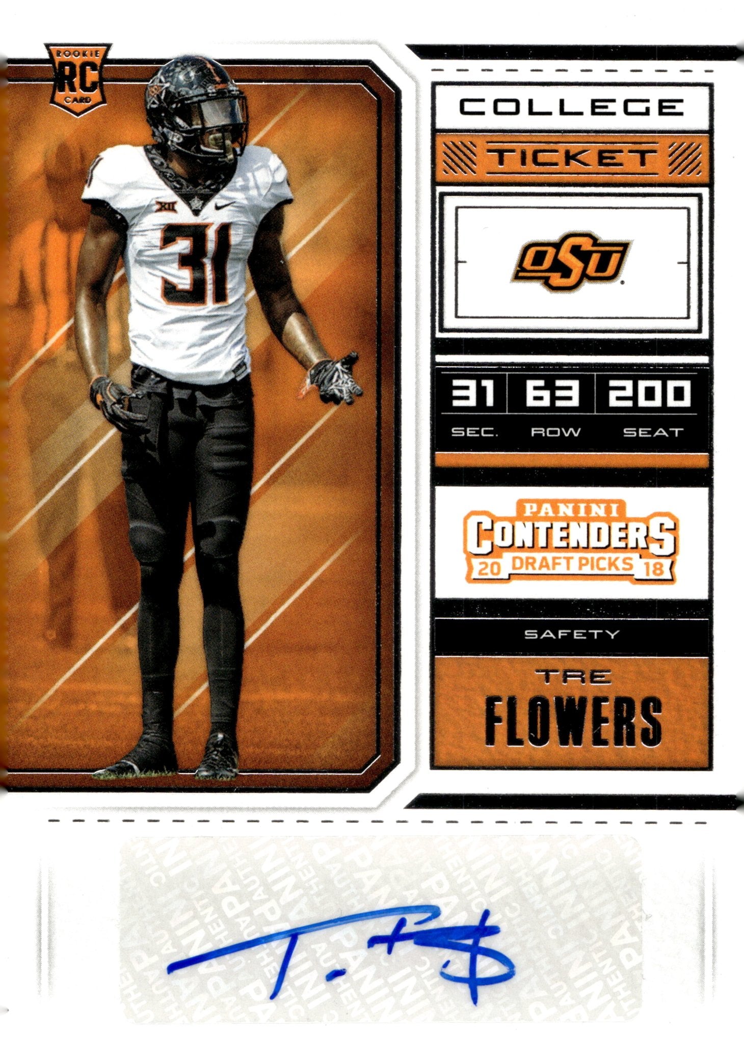 Tre Flowers 2018 Panini Contenders Draft Picks College Ticket RC Auto #264 - Collector Store LLC