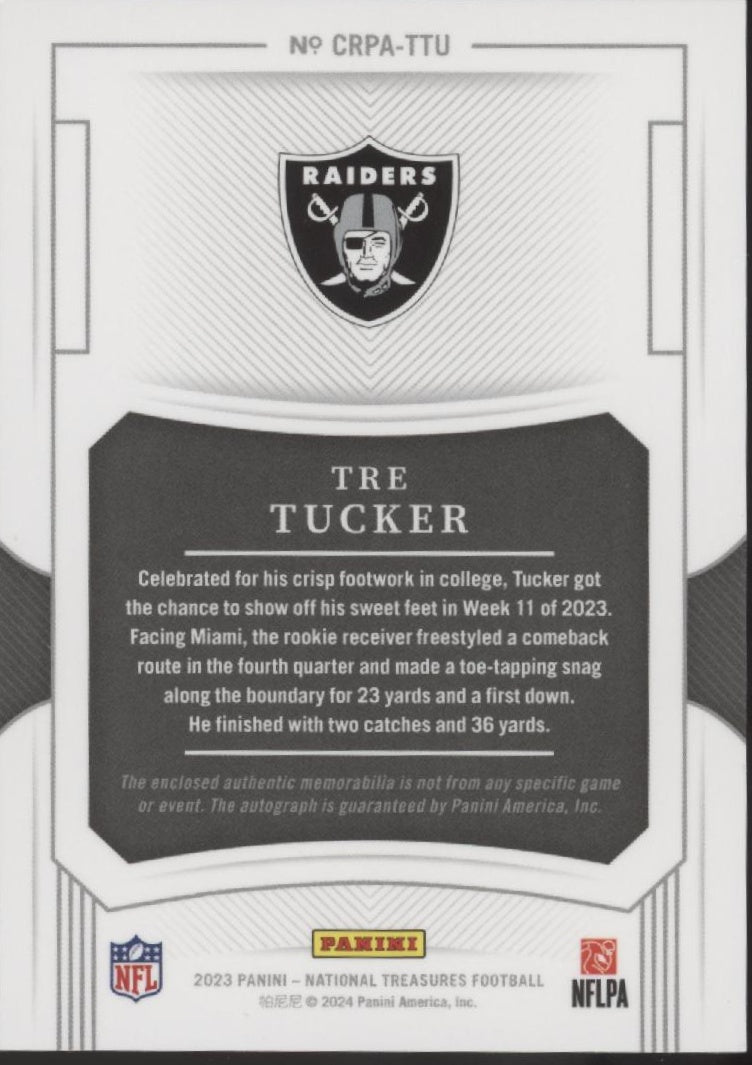 Tre Tucker 2023 Panini National Treasures Swatch RC Auto 83/99 #CRPA - TTU - Collector Store LLC