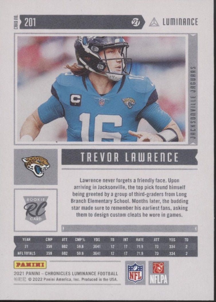 Trevor Lawrence 2021 Panini Chronicles Luminance RC #201 #1 - Collector Store LLC