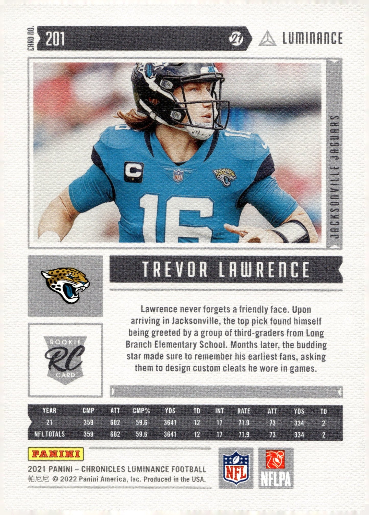 Trevor Lawrence 2021 Panini Chronicles Luminance RC #201 #3 - Collector Store LLC