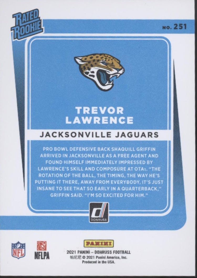 Trevor Lawrence 2021 Panini Donruss Press Proof Rated Rookie Gold Foil RC #251 - Collector Store LLC