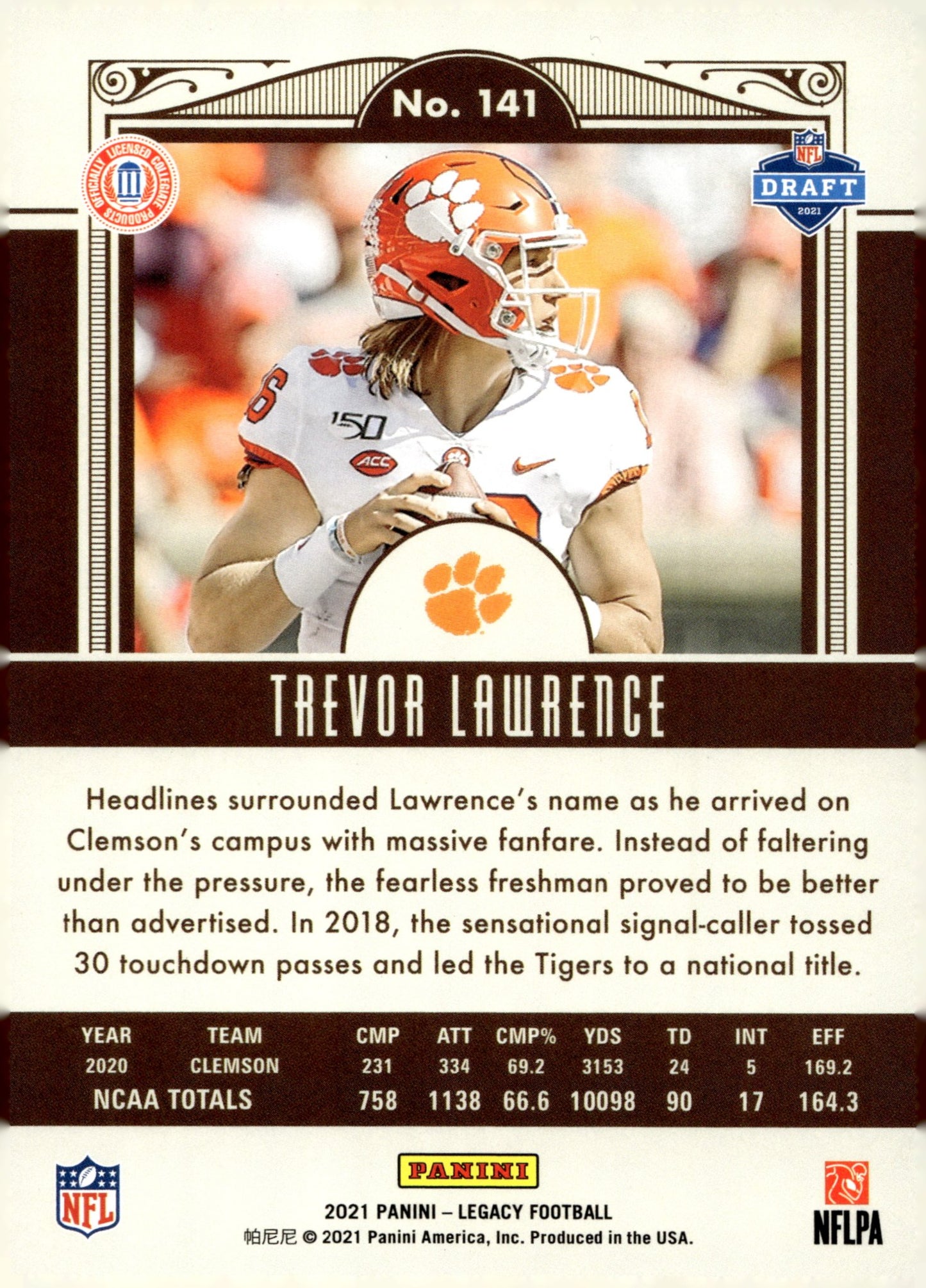 Trevor Lawrence 2021 Panini Legacy RC #141 #2 - Collector Store LLC