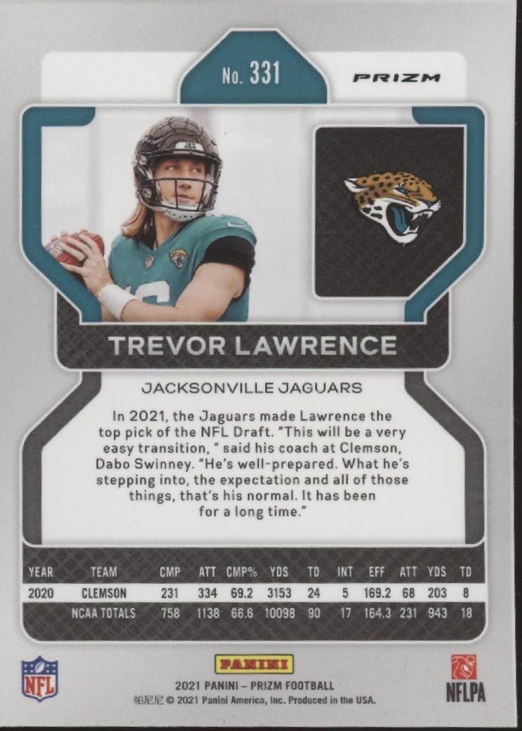 Trevor Lawrence 2021 Panini Prizm Orange Atomic Prizm RC #331 - Collector Store LLC