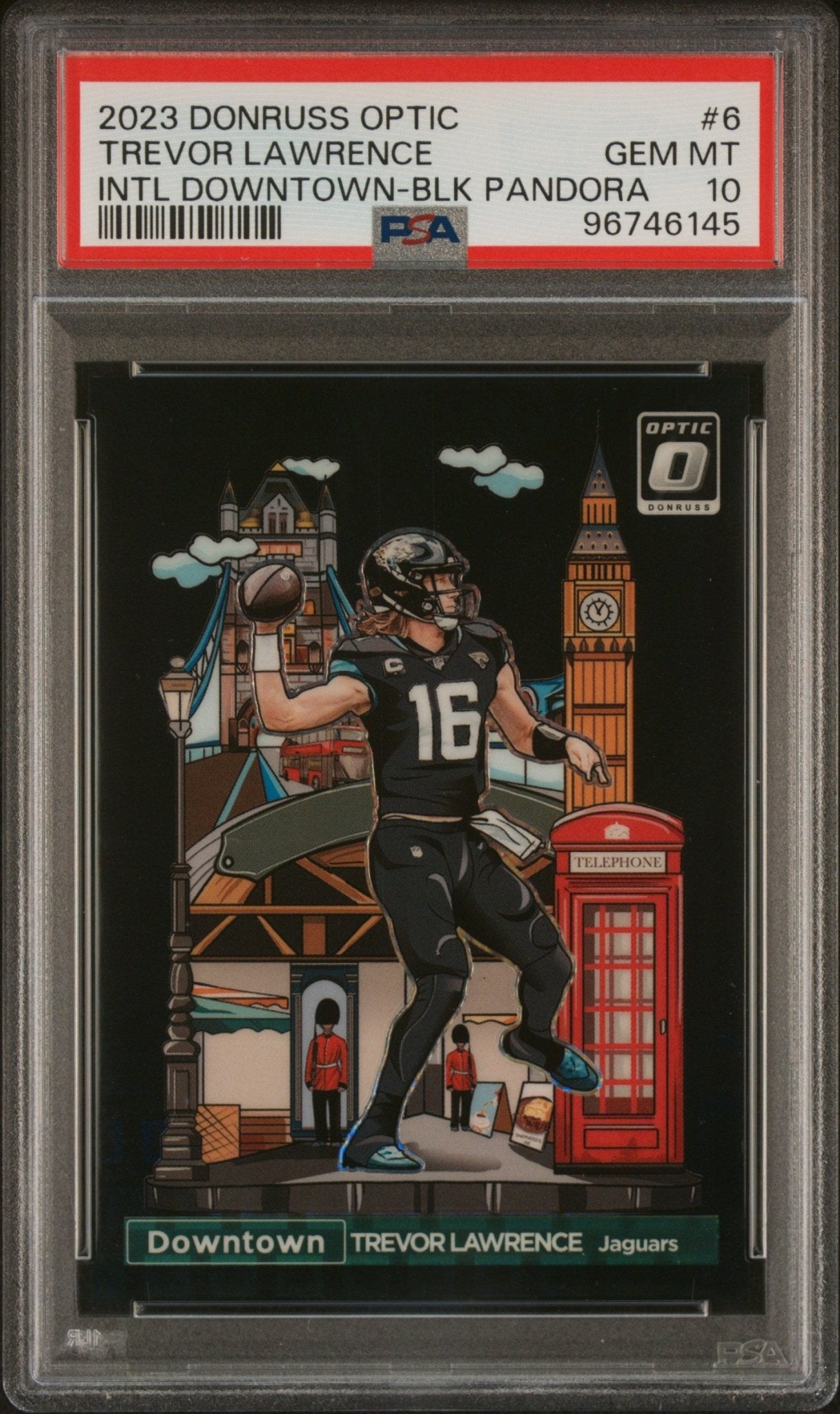 Trevor Lawrence 2023 Donruss Optic Intl Downtown Black Pandora Prizm /25 PSA 10 - Collector Store LLC