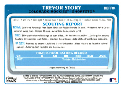 Trevor Story 2011 Bowman Chrome #BDPP84 #1 - Collector Store LLC