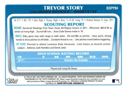 Trevor Story 2011 Bowman Chrome #BDPP84 #2 - Collector Store LLC