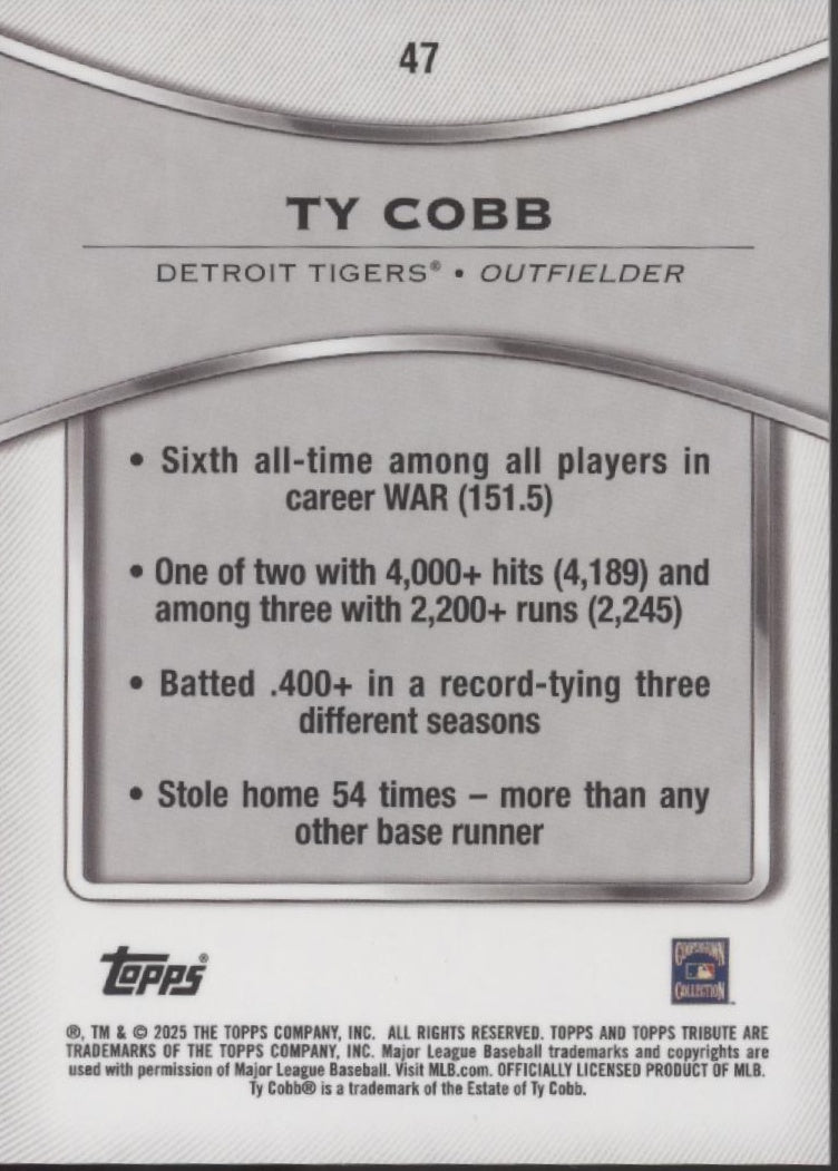 Ty Cobb 2025 Topps Tribute 47 - Collector Store LLC