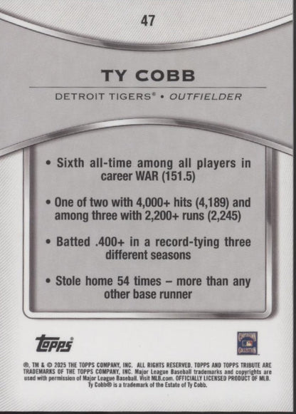 Ty Cobb 2025 Topps Tribute 47 - Collector Store LLC