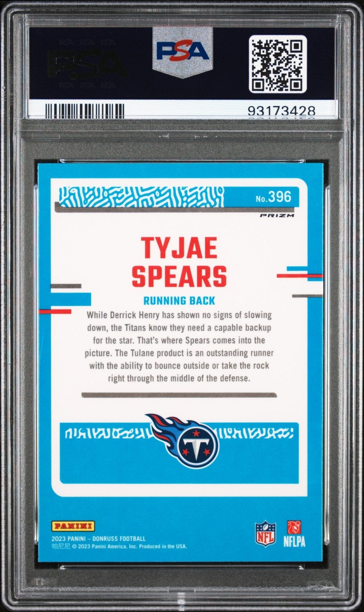 Tyjae Spears 2023 Panini Donruss Optic Preview Rated Rookie Pink Prizm RC PSA 9 - Collector Store LLC