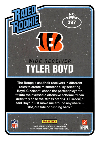 Tyler Boyd 2016 Panini Donruss Rated Rookie Press Proof Blue RC #397 - Collector Store LLC