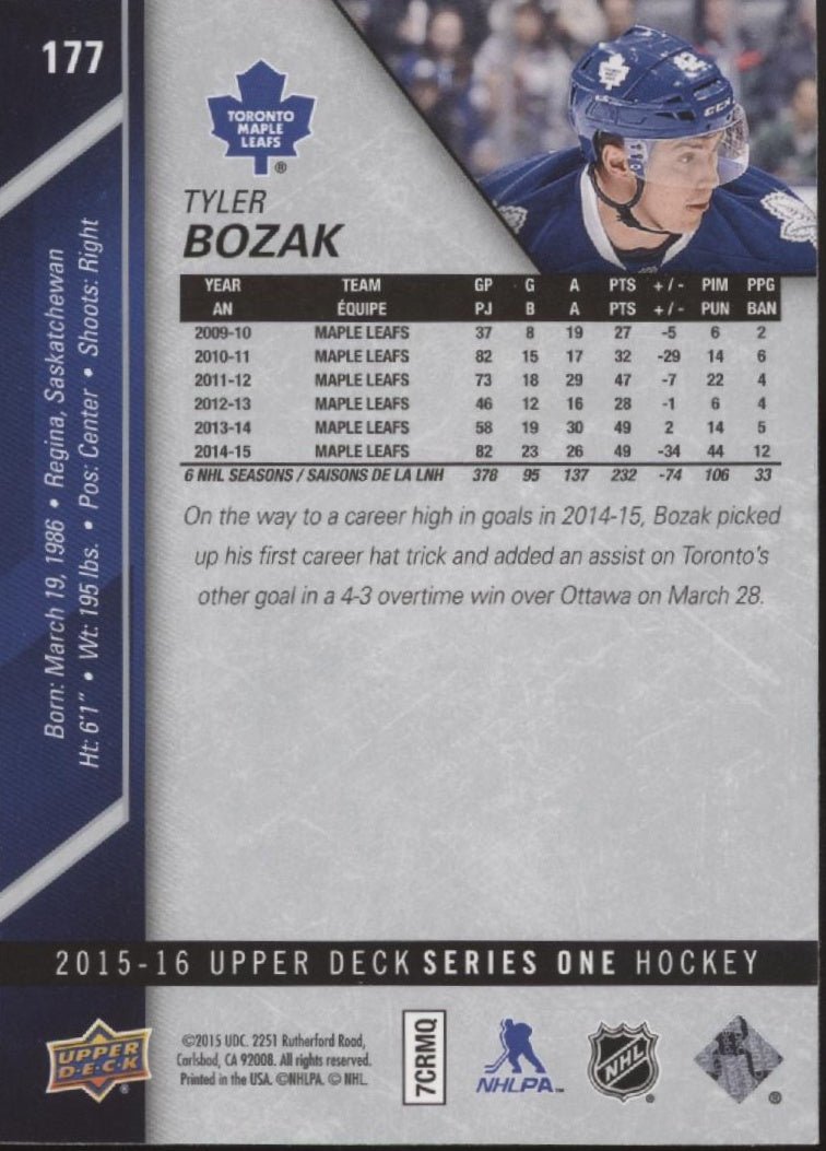 Tyler Bozak 2015 - 16 Upper Deck Series 1 Auto #177 - Collector Store LLC