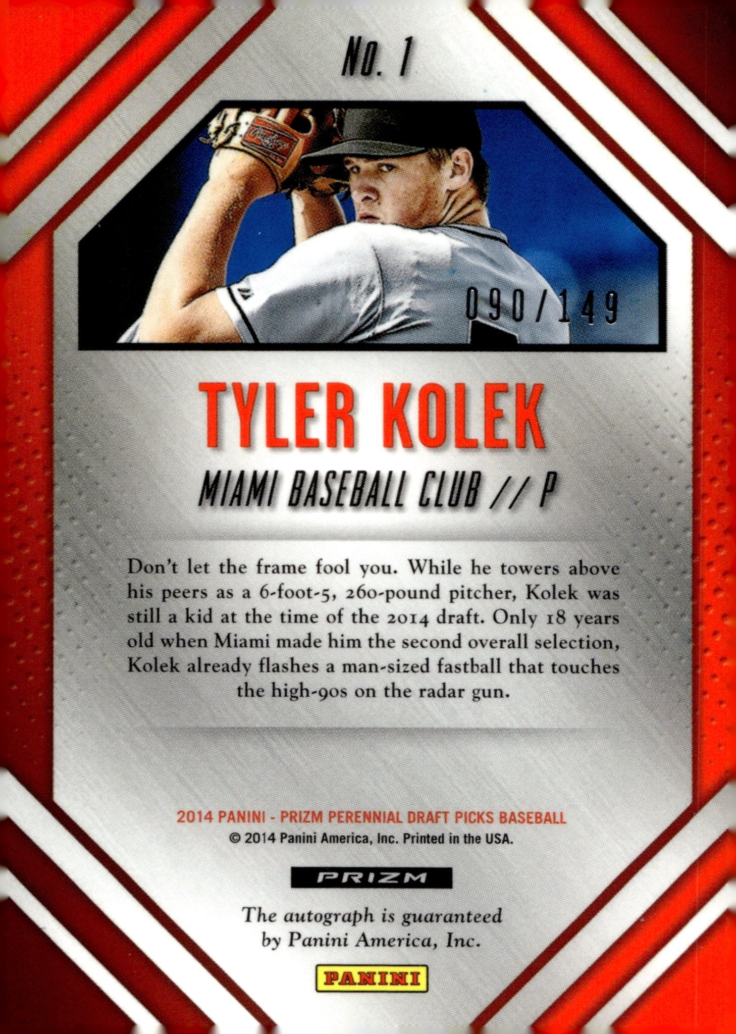 Tyler Kolek 2014 Panini Prizm Perennial Draft Picks Purple Prizm Auto 090/149 #1 - Collector Store LLC
