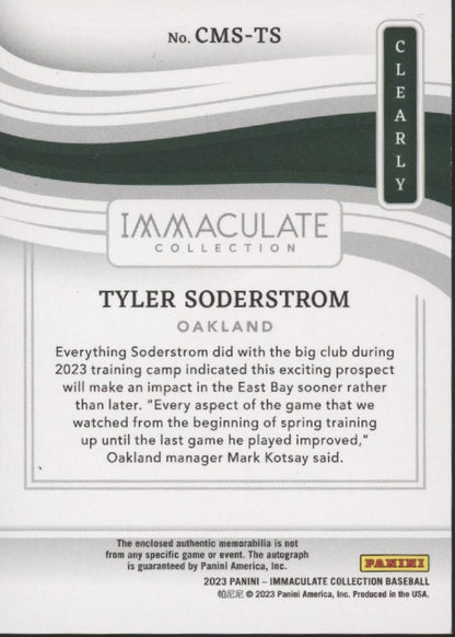 Tyler Soderstrom 2023 Panini Immaculate Collection Clearly Swatch Auto 11/49 - Collector Store LLC