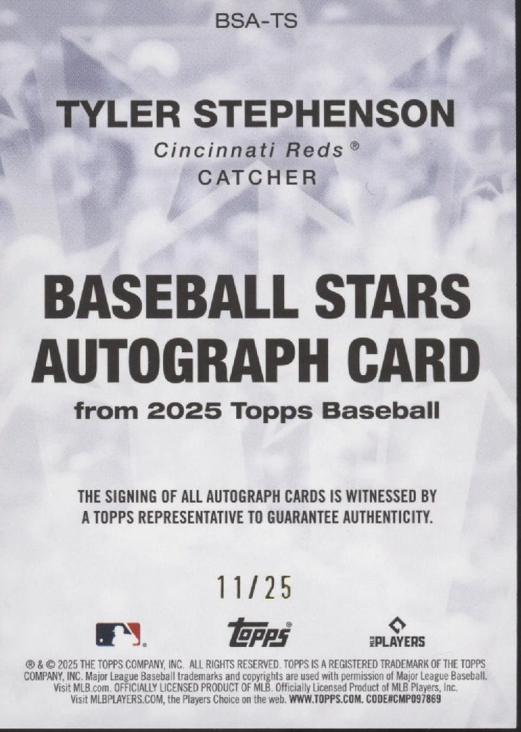 Tyler Stephenson 2025 Topps Series 1 Baseball Stars Orange Auto 11/25 #BSA - TS - Collector Store LLC