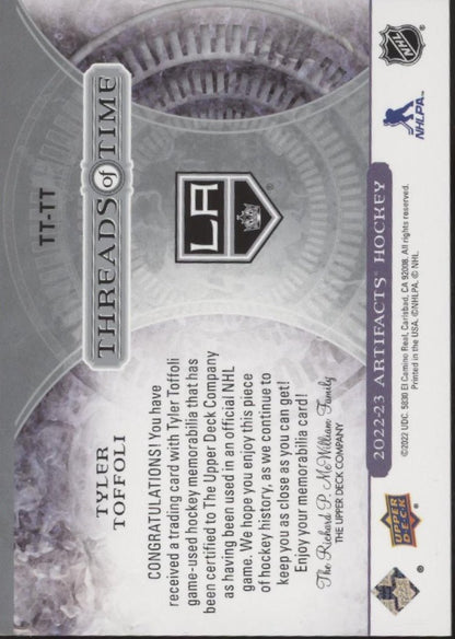 Tyler Toffoli 2022 - 23 Upper Deck Artifacts Threads of Time Swatch #TT - TT - Collector Store LLC