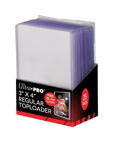 Ultra Pro: 3" x 4" Clear Regular Toploaders and Soft Sleeves Bundle (25ct) for Standard Size Cards - Collector Store LLC