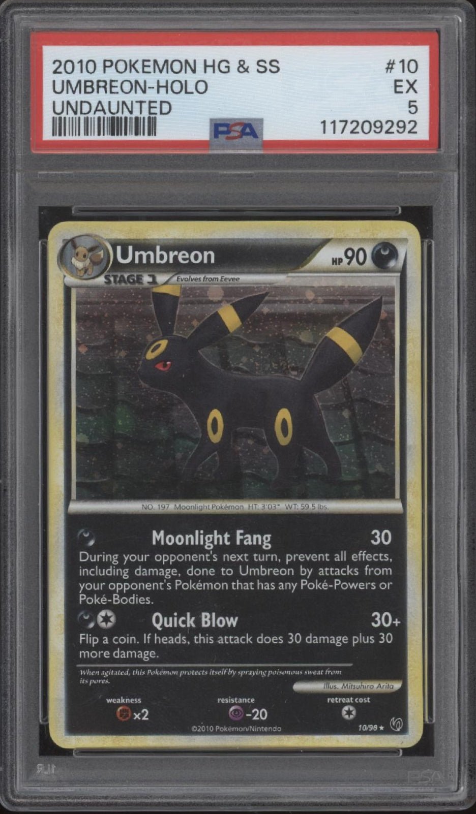 Umbreon Pokemon Heart Gold & Soul Silver Undaunted Holo 10 PSA 5 - Collector Store LLC