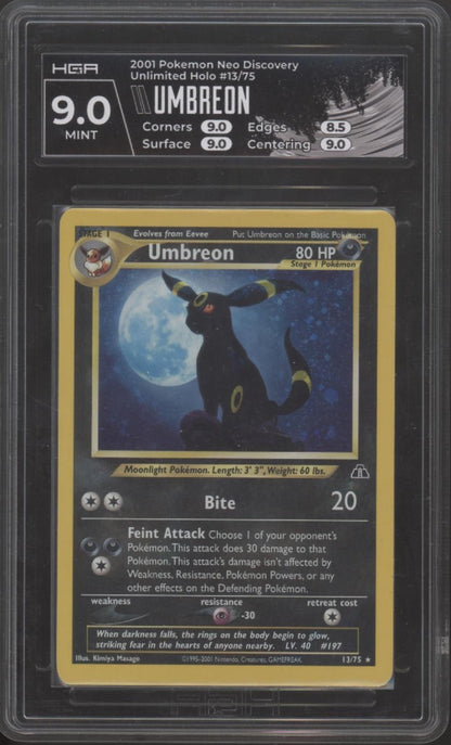 Umbreon Pokemon Neo Discovery Unlimited Holo #13 HGA 9 - Collector Store LLC