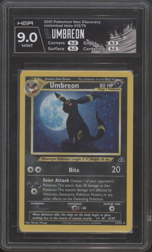 Umbreon Pokemon Neo Discovery Unlimited Holo #13 HGA 9 - Collector Store LLC