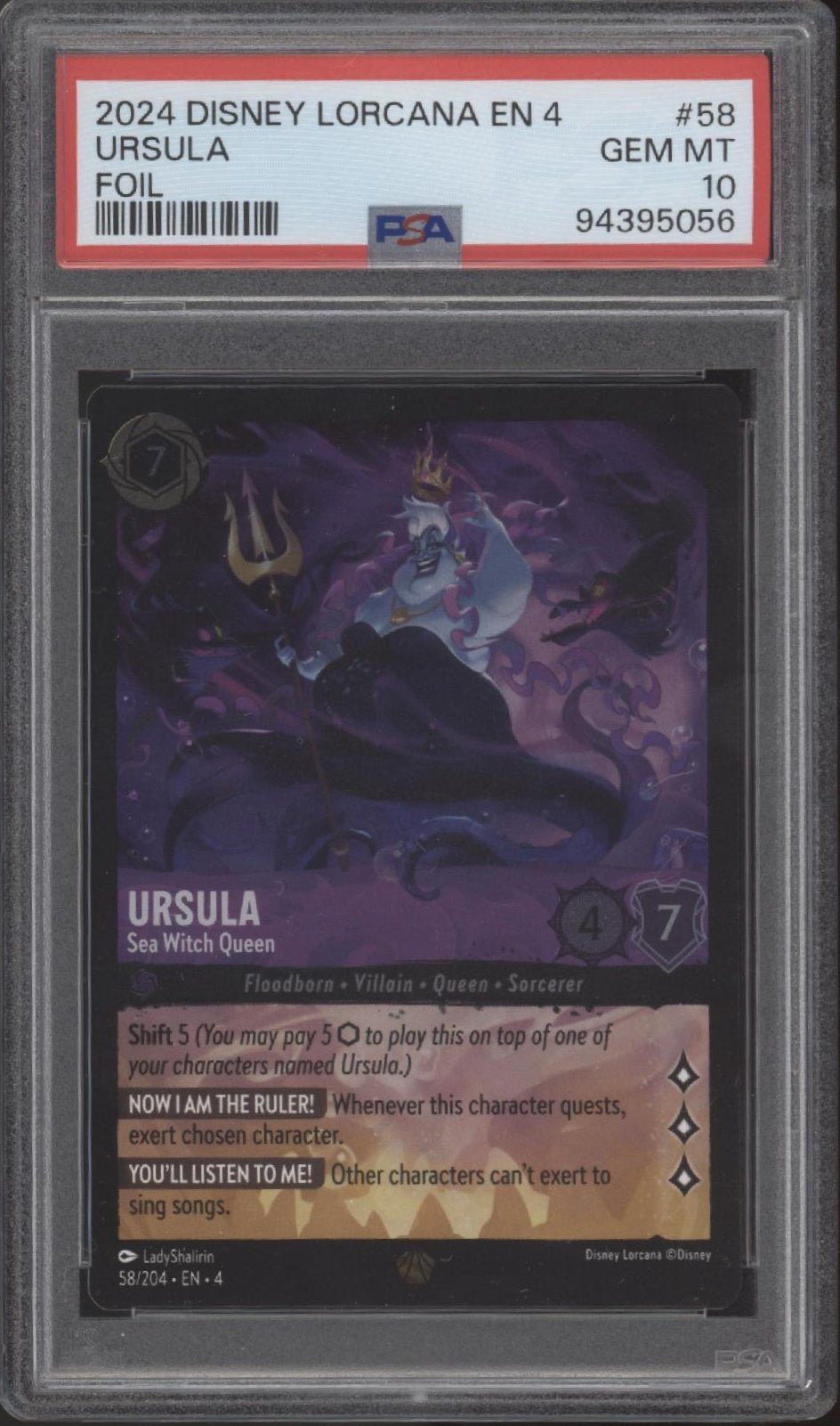 Ursula Sea Witch Queen Disney Lorcana Ursula's Return Foil #58 PSA 10 - Collector Store LLC