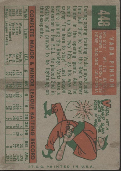 Vada Pinson 1959 Topps #448 Cincinnati Redlegs VG - Collector Store LLC