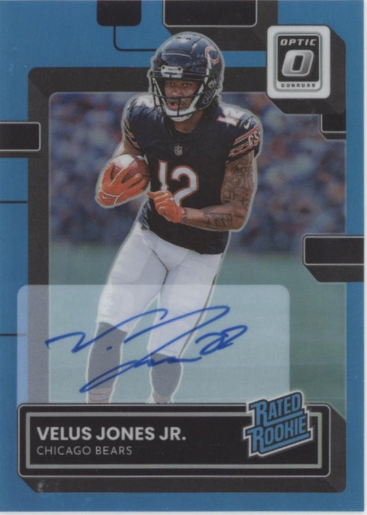 Velus Jones Jr. 2022 Panini Donruss Optic Rated Rookie Blue Prizm RC Auto 44/99 - Collector Store LLC