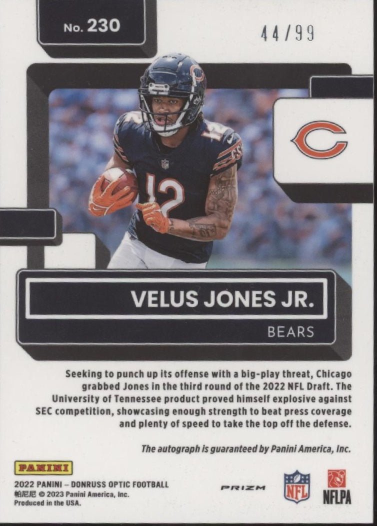 Velus Jones Jr. 2022 Panini Donruss Optic Rated Rookie Blue Prizm RC Auto 44/99 - Collector Store LLC