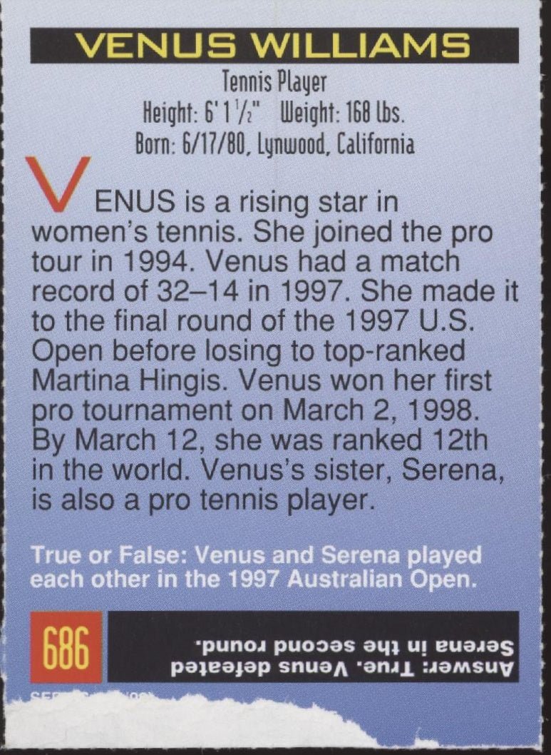 Venus Williams 1998 Sports Illustrated Kids RC #686 - Collector Store LLC