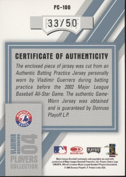 Vladimir Guerrero 2004 Playoff Prestige Players Collection 04 Swatch 33/50 - Collector Store LLC