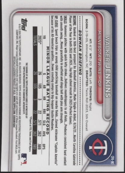Walker Jenkins 2024 Bowman Chrome Blue Lunar Refractor Auto 016/150 #CPA - WJ - Collector Store LLC