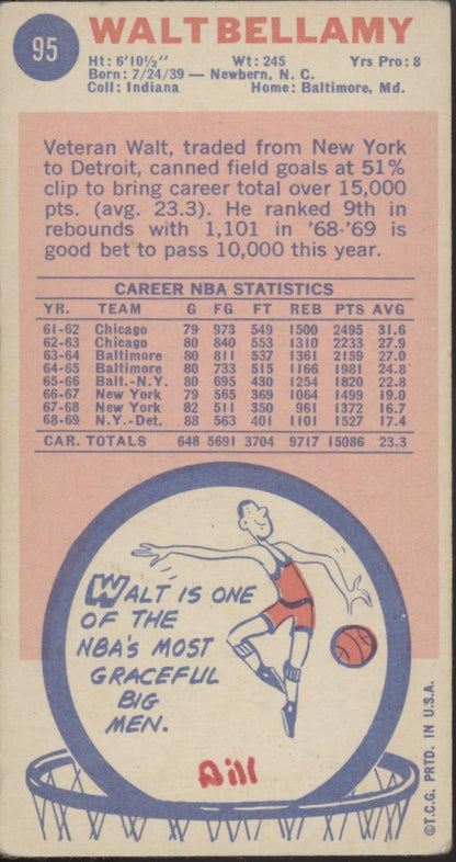 Walt Bellamy 1969 - 70 Topps Oversized #95 Detroit Pistons VG - Collector Store LLC