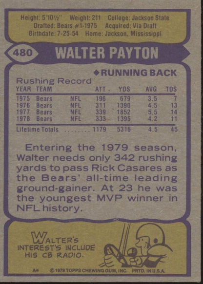 Walter Payton 1979 Topps #480 Chicago Bears EX - Collector Store LLC