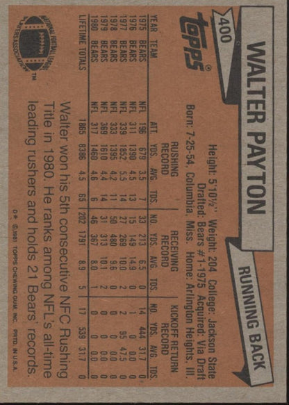 Walter Payton 1981 Topps #400 Chicago Bears #2 - Collector Store LLC