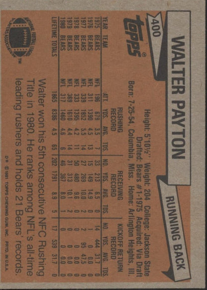 Walter Payton 1981 Topps #400 Chicago Bears #4 - Collector Store LLC