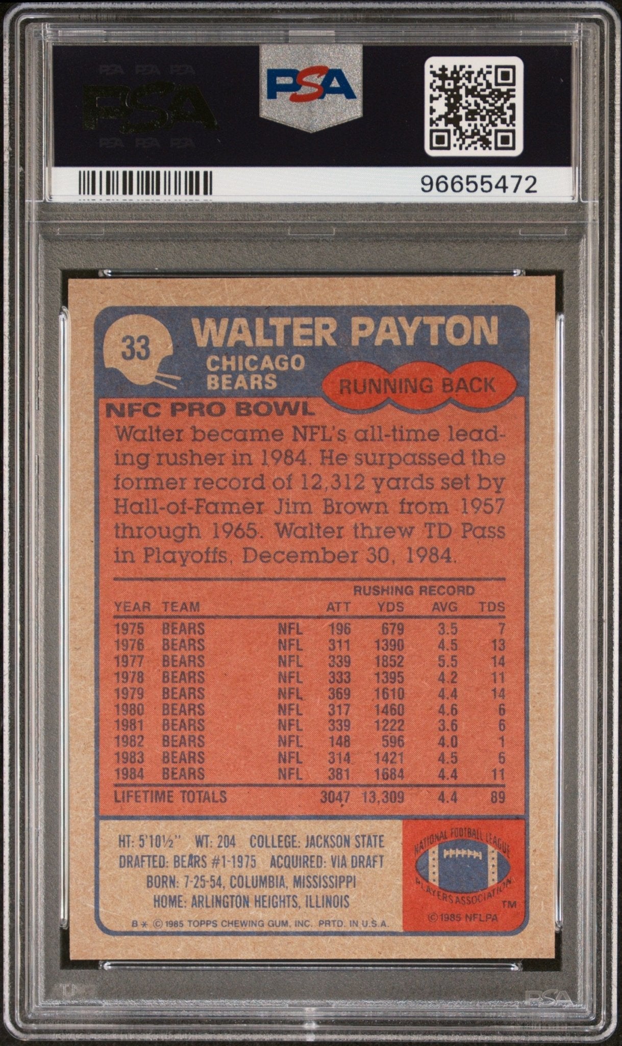 Walter Payton 1985 Topps All - Pro #33 PSA 7 - Collector Store LLC