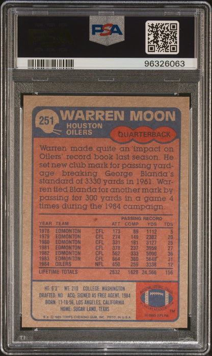 Warren Moon 1985 Topps RC #251 PSA 9 - Collector Store LLC