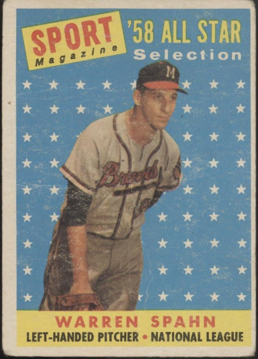 Warren Spahn 1958 Topps 494 Milwaukee Braves PR - Collector Store LLC