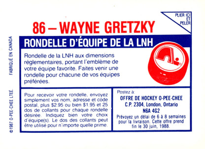 Wayne Gretzky 1987 - 88 O - Pee - Chee Stickers #86 - Collector Store LLC