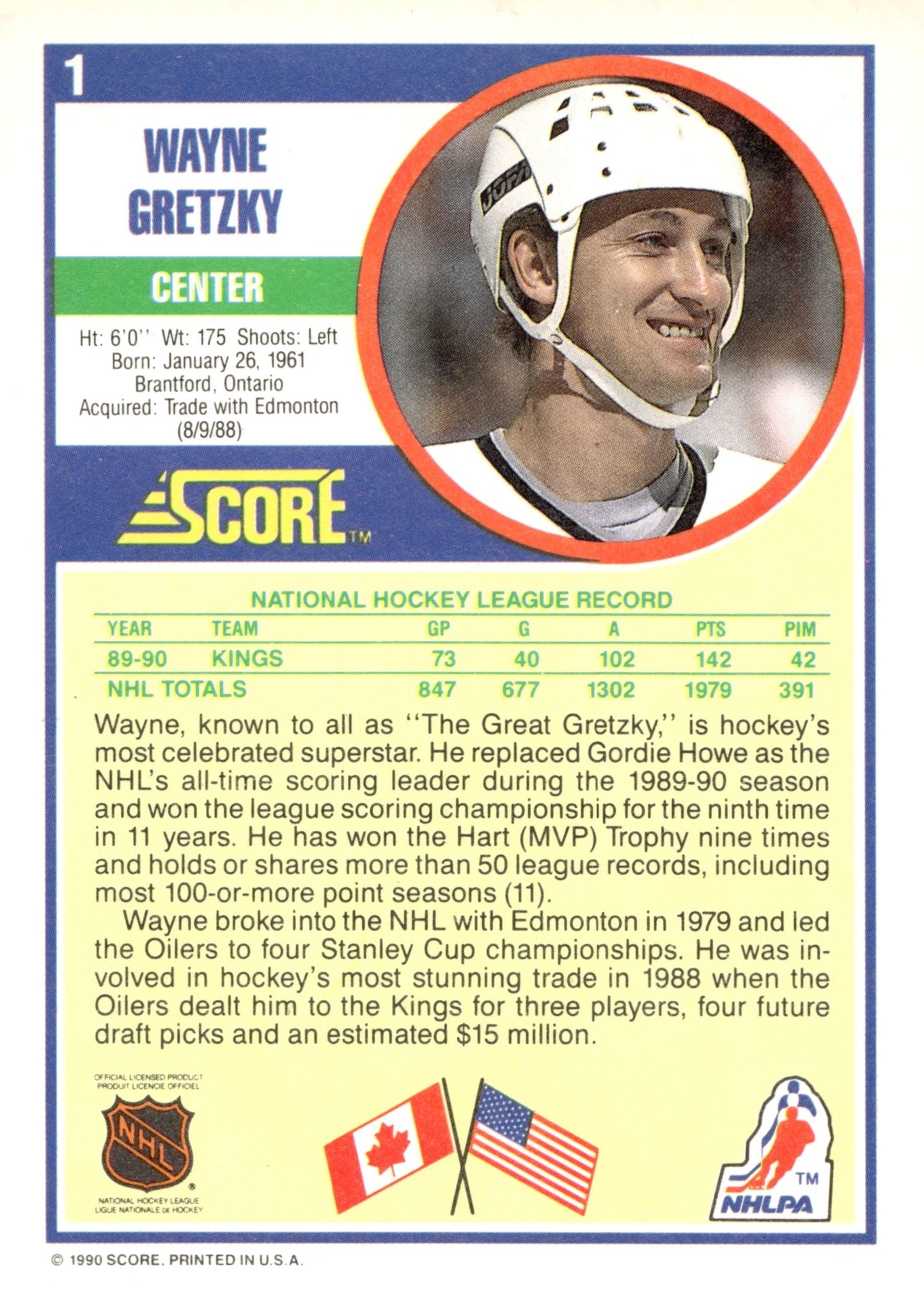 Wayne Gretzky 1990 - 91 Score #1 #1 - Collector Store LLC