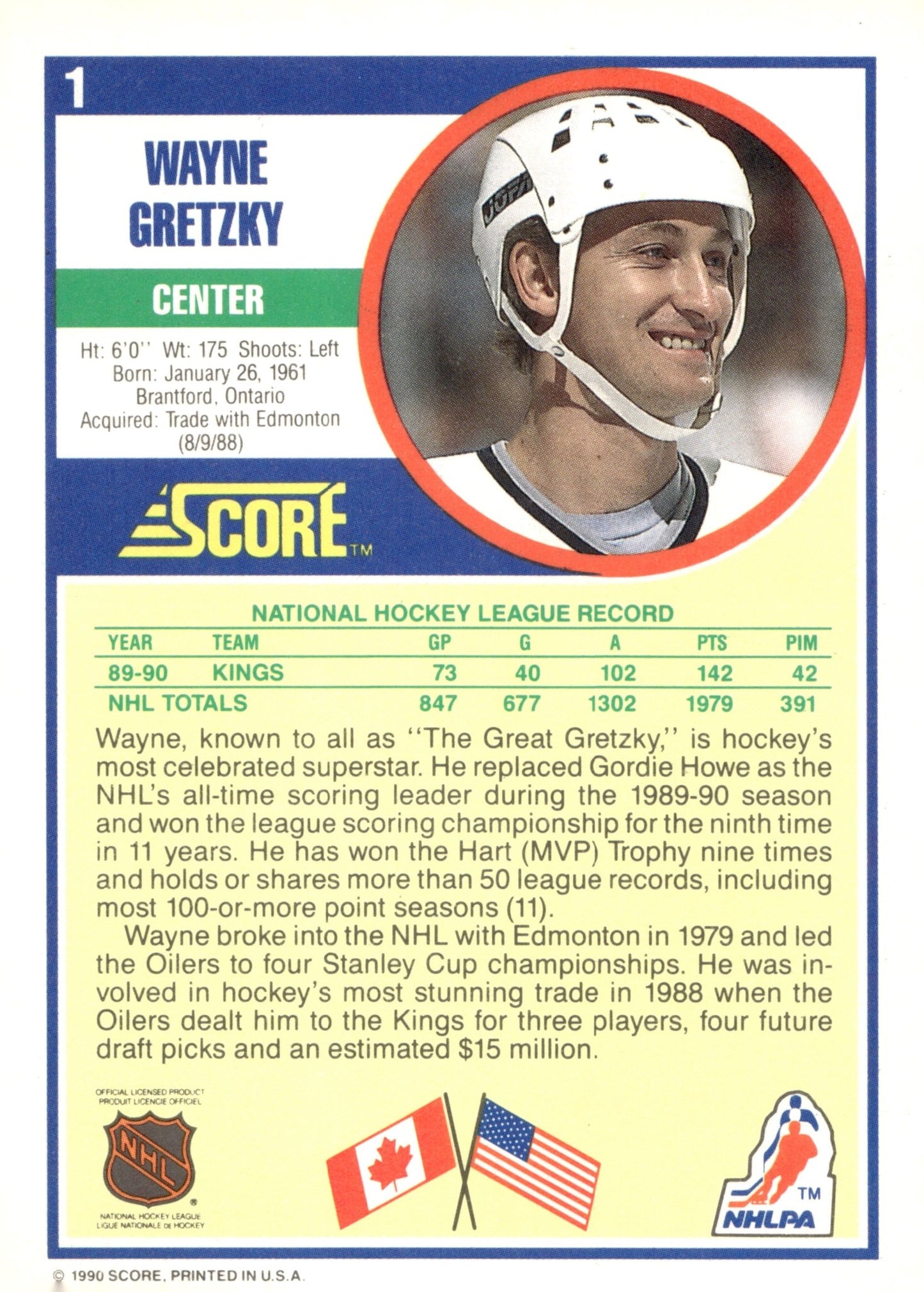 Wayne Gretzky 1990 - 91 Score #1 #2 - Collector Store LLC