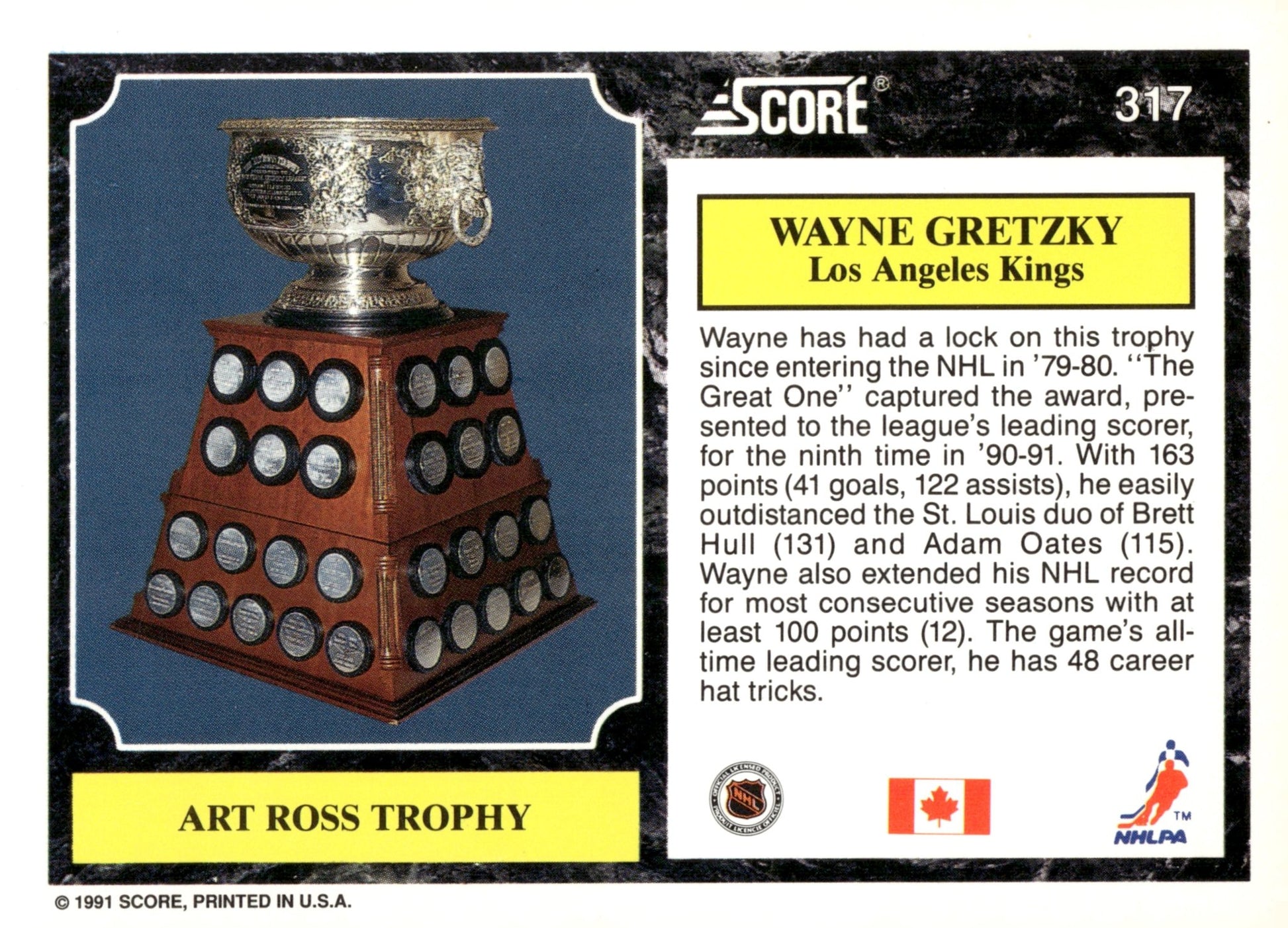 Wayne Gretzky 1991 - 92 Score Art Ross Trophy #317 - Collector Store LLC