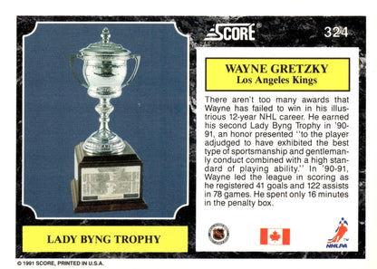 Wayne Gretzky 1991 - 92 Score Lady Byng Trophy #324 - Collector Store LLC