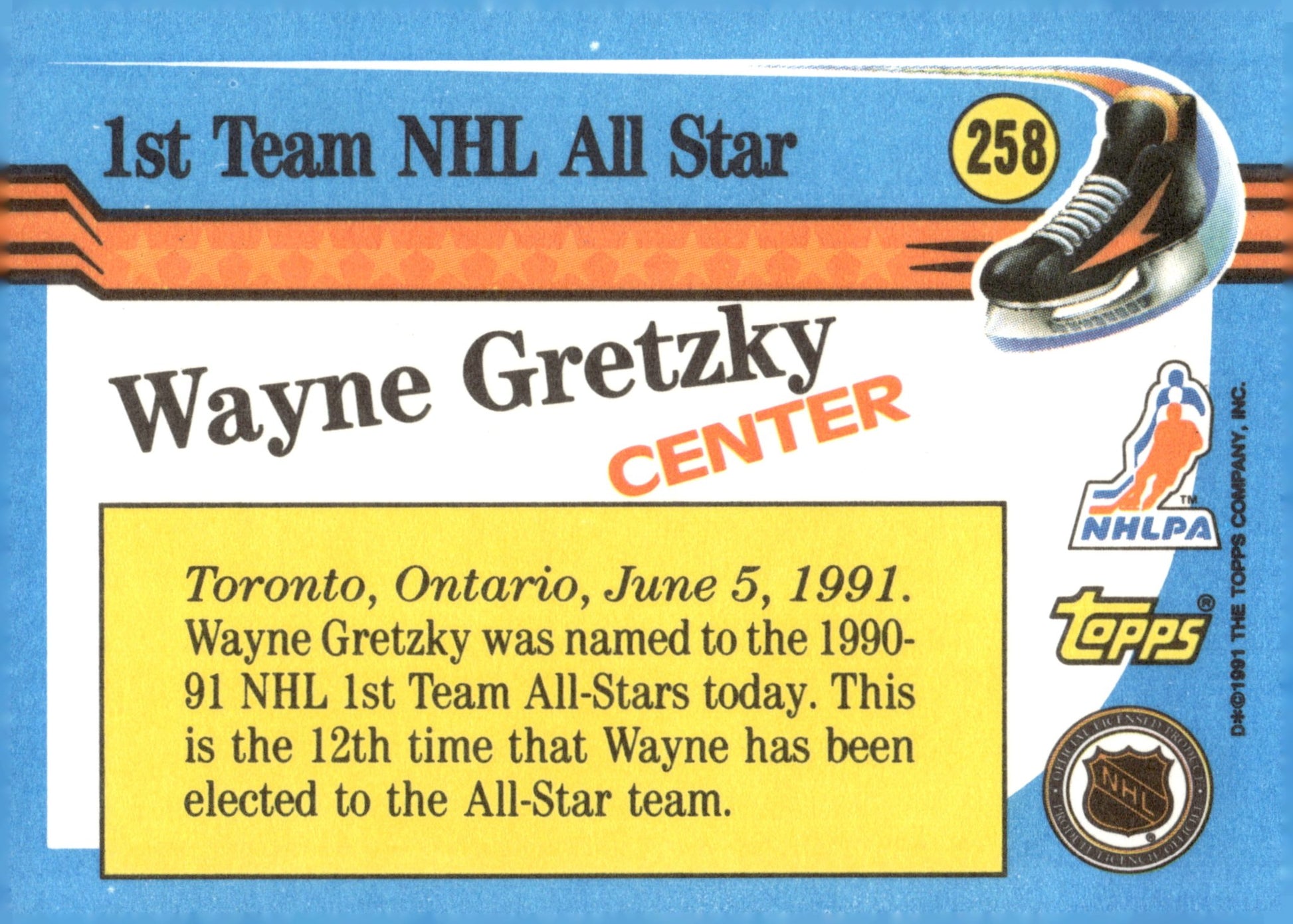 Wayne Gretzky 1991 - 92 Topps All Star #258 - Collector Store LLC