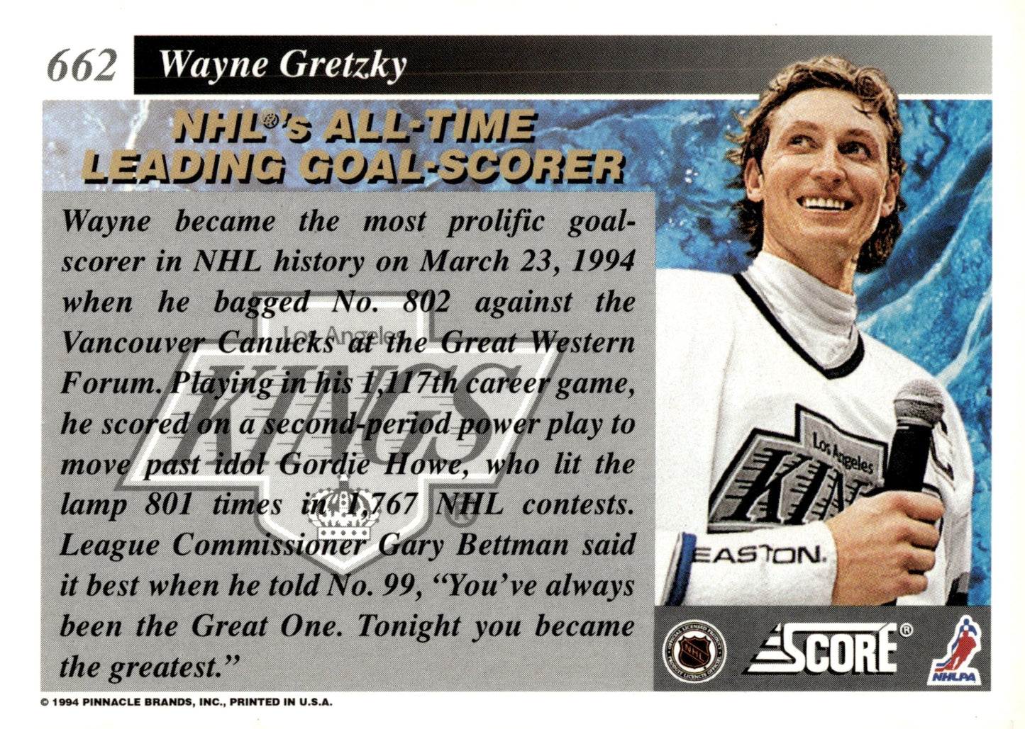 Wayne Gretzky 1994 - 95 Score #662 - Collector Store LLC